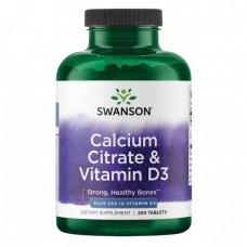Swanson 檸檬酸鈣+維生素 D3 *250錠 Calcium Citrate & Vitamin D3