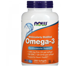 效期至2025/10月 NOW Foods 天然深海魚油 Omega-3 ( EPA 180mg / DHA 120mg) --* 200 粒