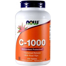 Now Foods 長效型維他命C +玫瑰果 -- 1000 mg * 250錠 -- C-1000 維生素C 