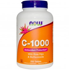 Now Foods 維他命C-1000 含: 玫瑰果+生物類黃酮 1000 mg * 250錠 - 維生素C 